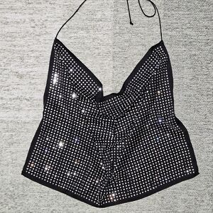 For Love And Lemons Black and Silver Sequin Top. Cowl Neck